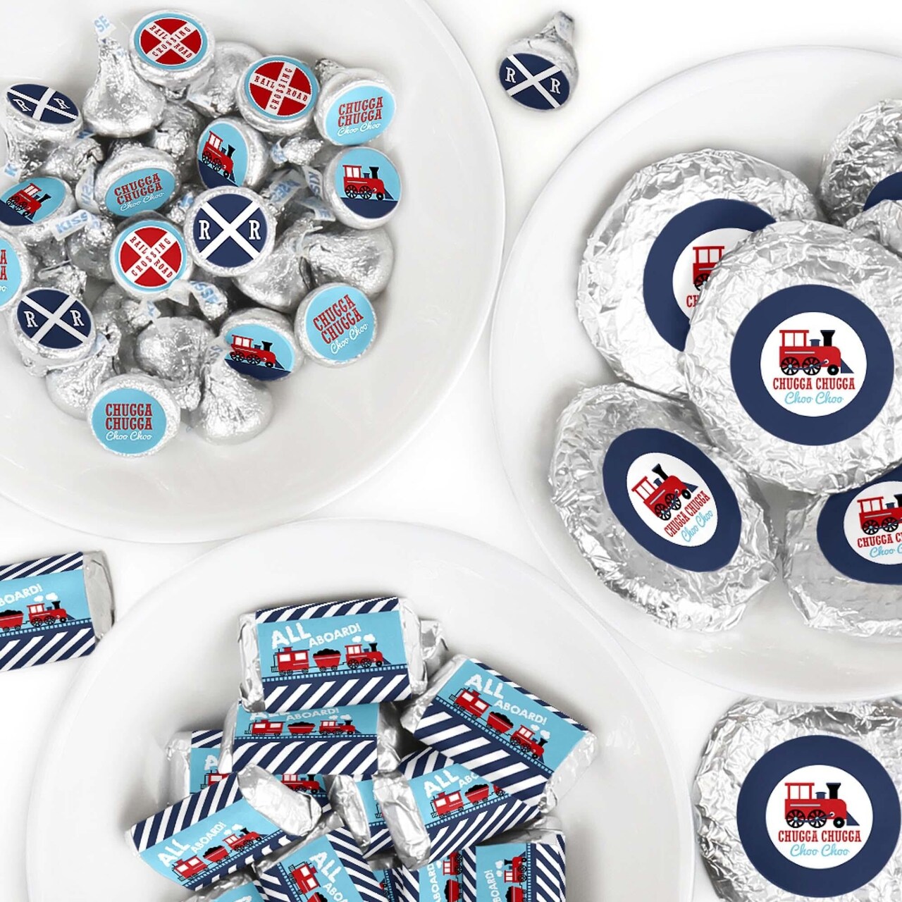 Big Dot of Happiness Railroad Party Crossing - Steam Train Birthday Party or Baby Shower Candy Favor Sticker Kit - 304 Pieces